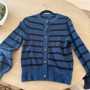 Who What Wear Blue and Black Striped Cardigan